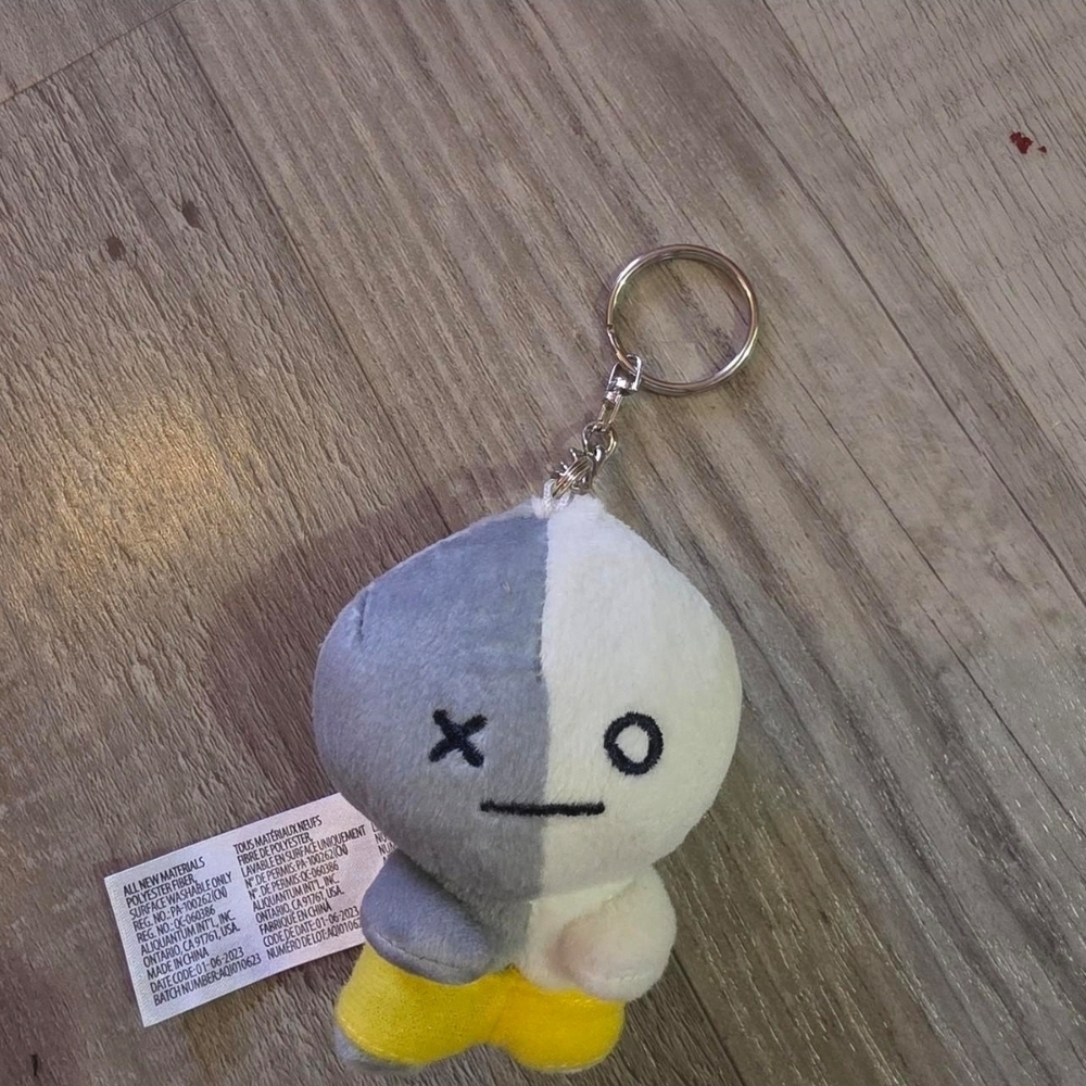Gray and White Plush Keychain